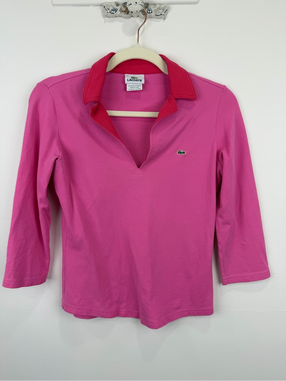 Lacoste Pink Stretch Piqué 3/4 Sleeve Polo Top Women’s US 6 (FR 38)